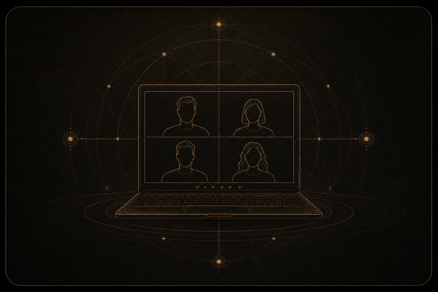 A refined gold-etched illustration of a private online group.